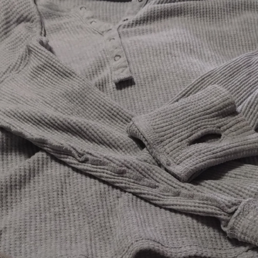 Gray Long Sleeve Waffle Knit Top